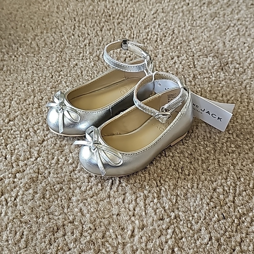 Janie and Jack Metallic Bow Ballet Flat Ankle Strap Size 4